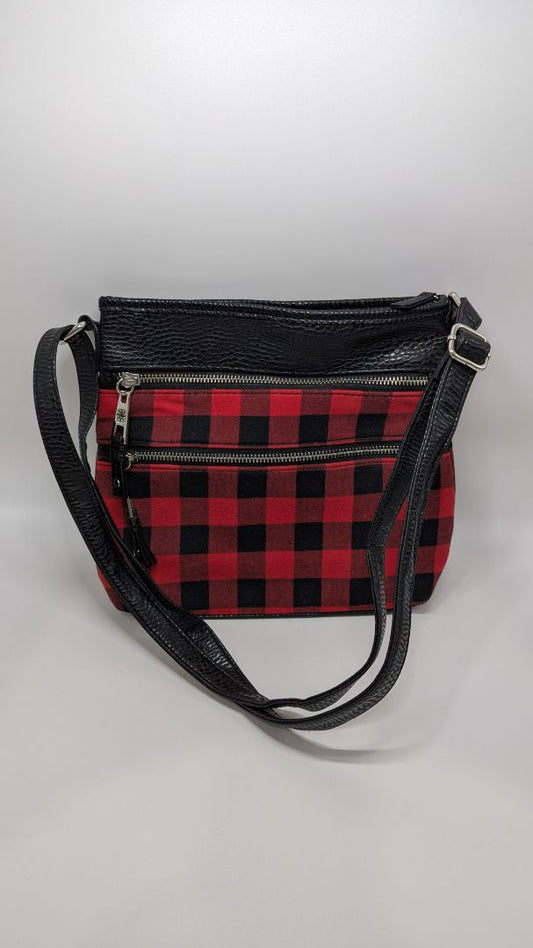 Red/Black Plaid Zippered Crossbody Purse