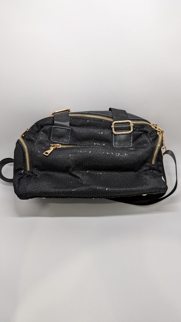 Black/Gold/White Mesh Rhinestone Mini Duffle Bag Purse