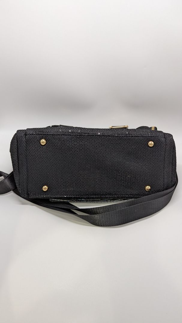 Black/Gold/White Mesh Rhinestone Mini Duffle Bag Purse