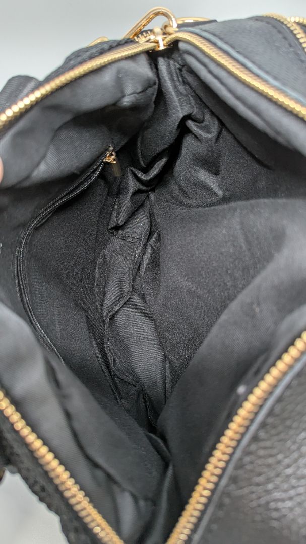 Black/Gold/White Mesh Rhinestone Mini Duffle Bag Purse