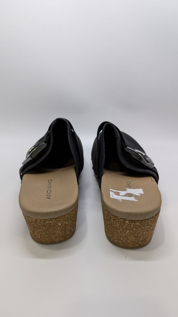 ANDIAMO Black/Tan Cork Clog Wedges