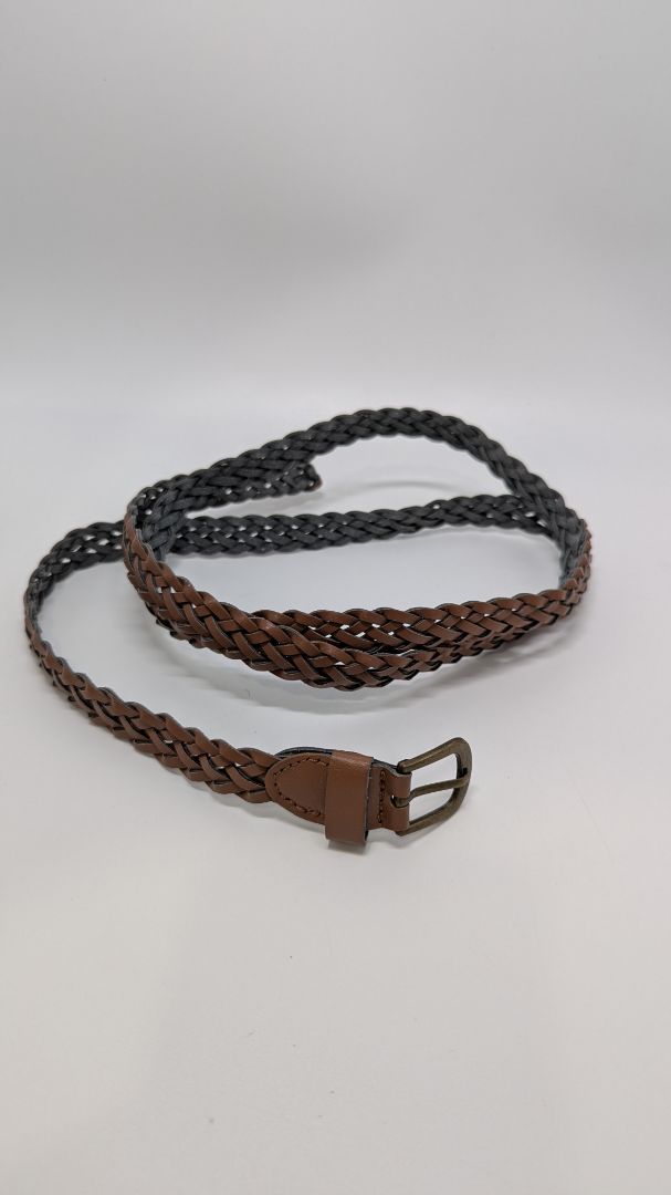 Brown Thin Braided Belt with Bronzed Buckle
