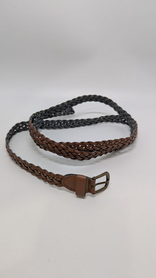 Brown Thin Braided Belt with Bronzed Buckle
