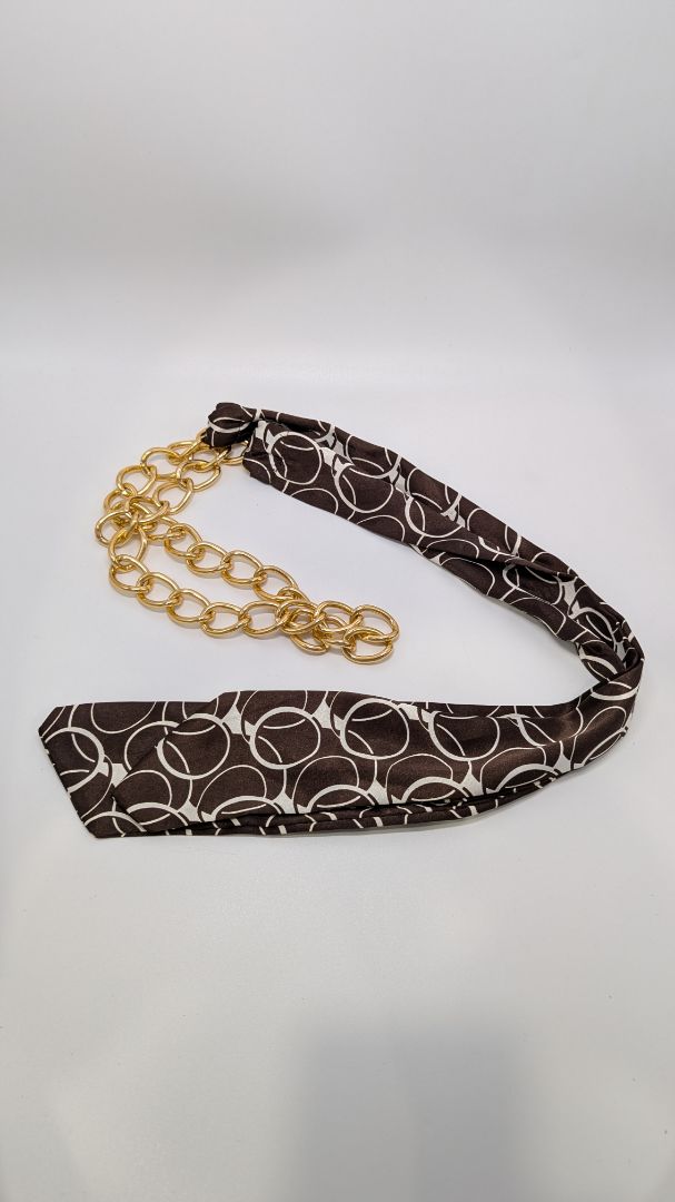 Brown/Gold Circular Patterned Half-Chain Tie Belt