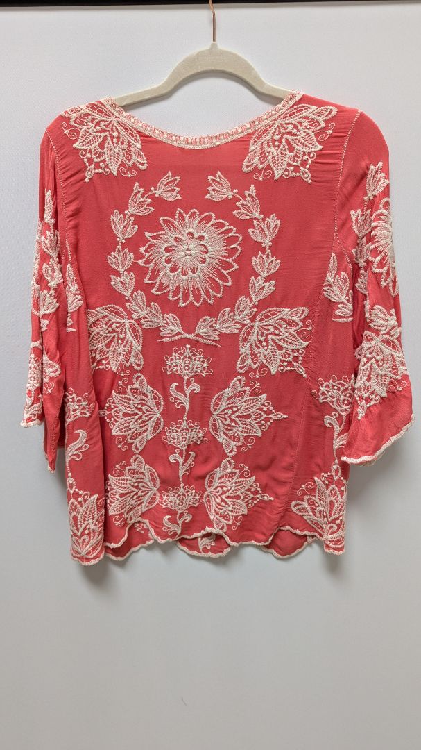 SOLITAIRE Coral Pink/Cream Embroidered Blouse