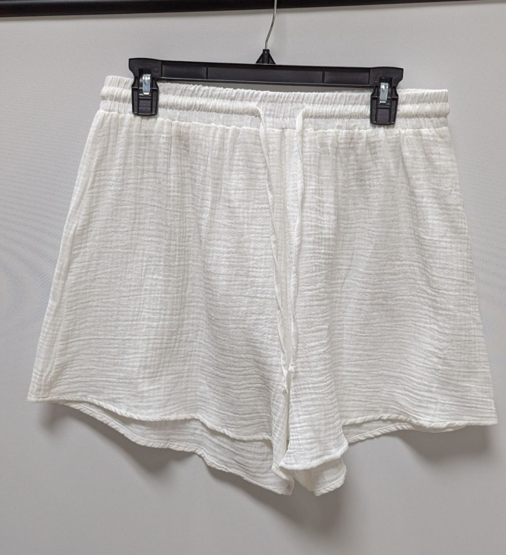 Fixmatti White Textured Cotton Drawstring Shorts
