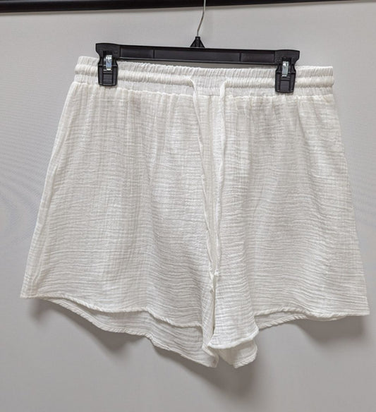 Fixmatti White Textured Cotton Drawstring Shorts