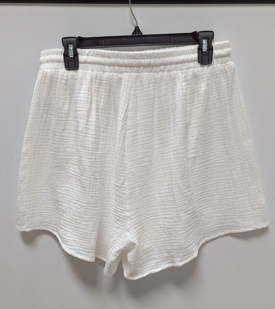 Fixmatti White Textured Cotton Drawstring Shorts