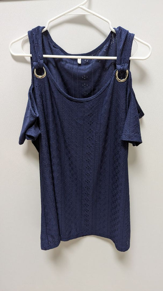 Navy Cold Cutout Cold-Shoulder Blouse