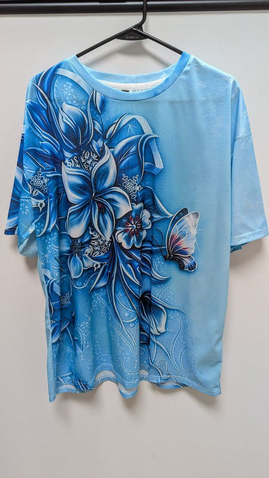 Blue Floral Short-Sleeve Printed T-Shirt