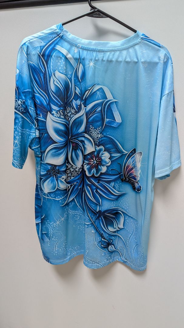 Blue Floral Short-Sleeve Printed T-Shirt