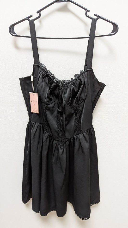 ABEHIK Black Mini Lace-Trim Corset Dress