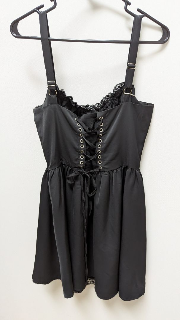 ABEHIK Black Mini Lace-Trim Corset Dress