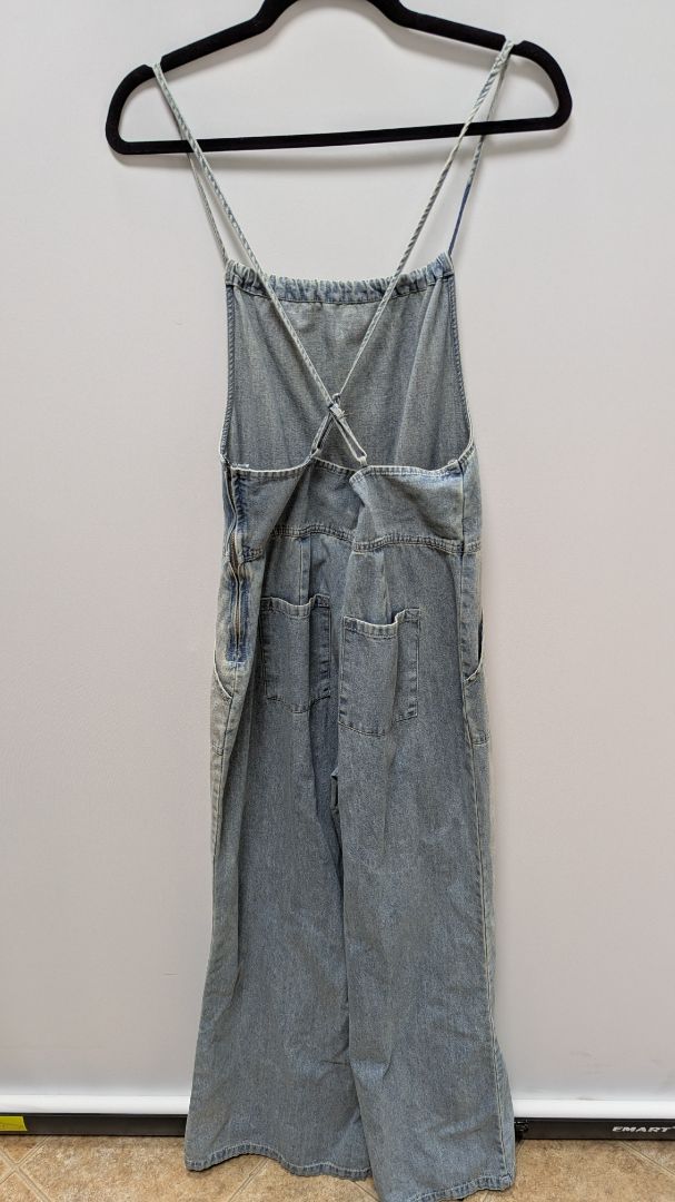 Elloh Light Wash Denim Halter Wide-Leg Jumpsuit