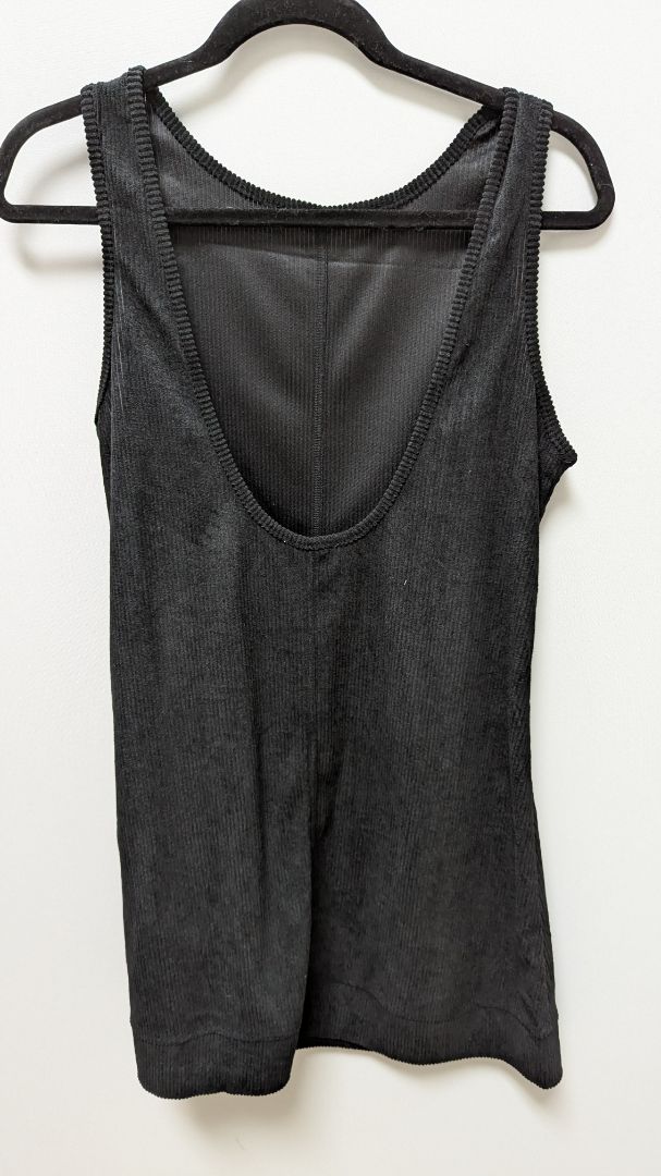 FUNTOUR Black Corduroy Mini Overalls Dress