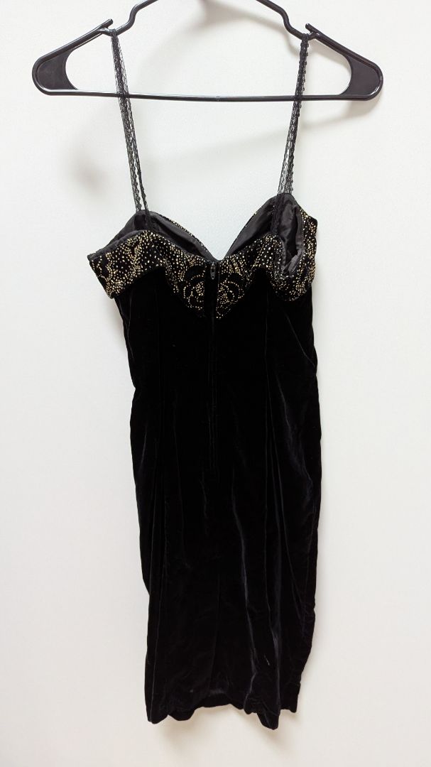 David Howard Black/Gold Embellished Velvet Dress