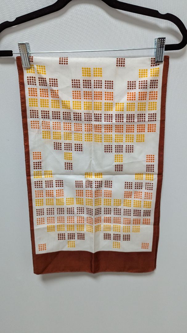 Rust Orange/White Square Patterned Scarf