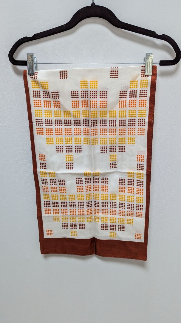 Rust Orange/White Square Patterned Scarf
