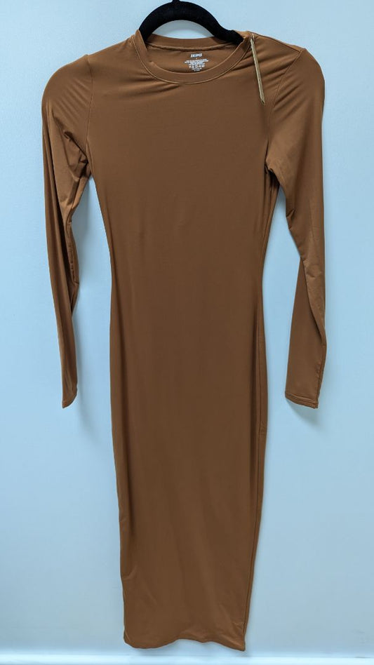 SKIMS Bronze Crew-Neck Long-Sleeve Maxi Dress