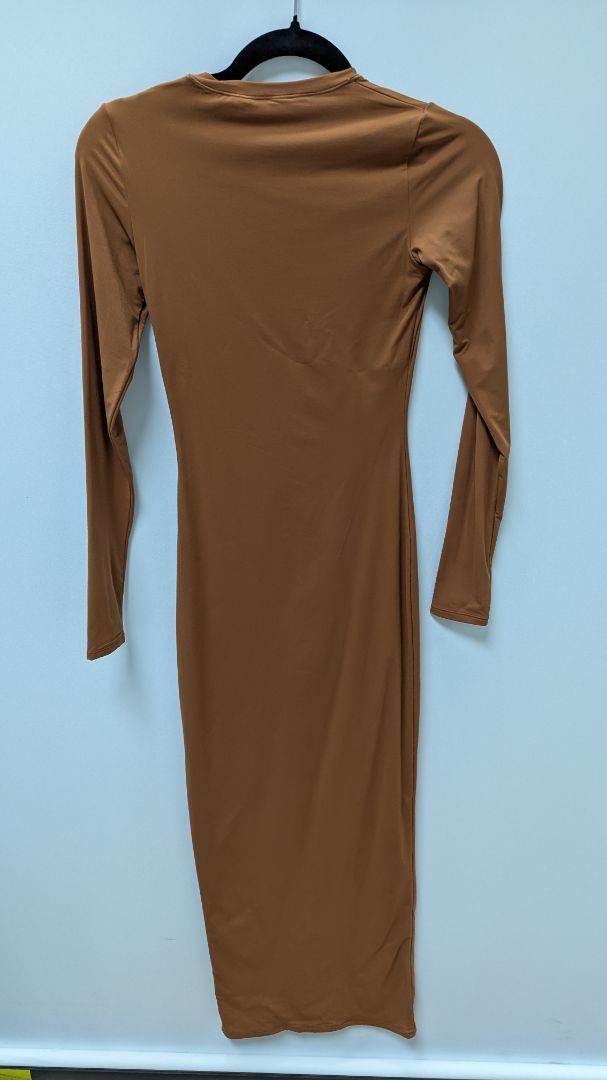 SKIMS Bronze Crew-Neck Long-Sleeve Maxi Dress