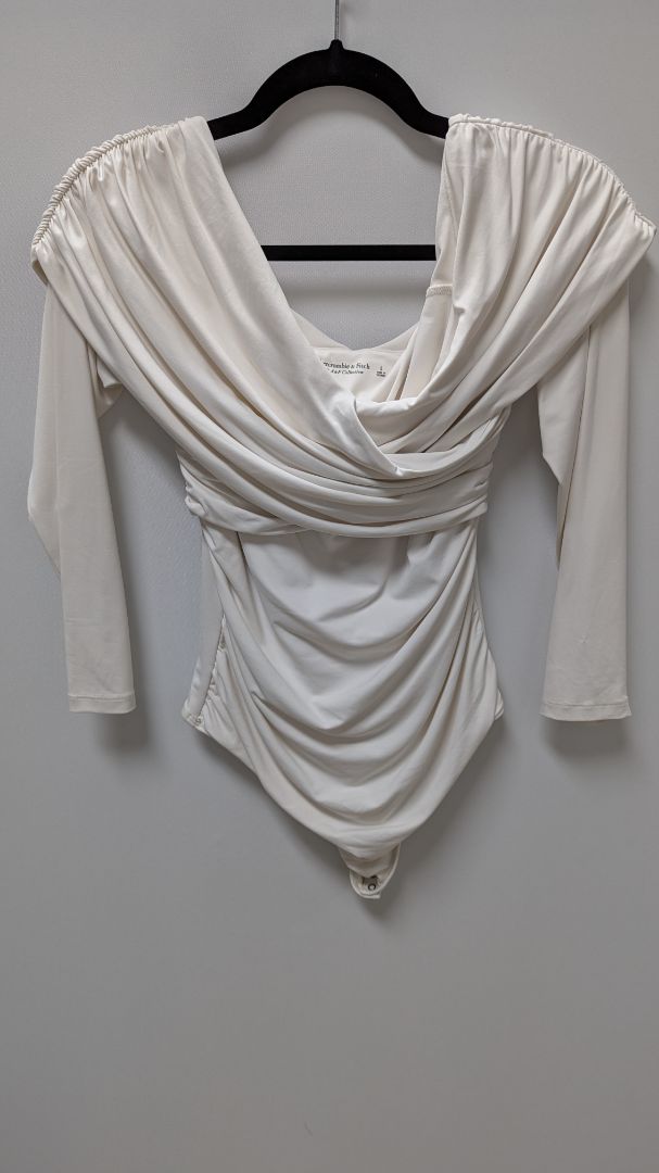 Abercrombie & Fitch Ivory Long-Sleeve Faux-Wrap Bodysuit