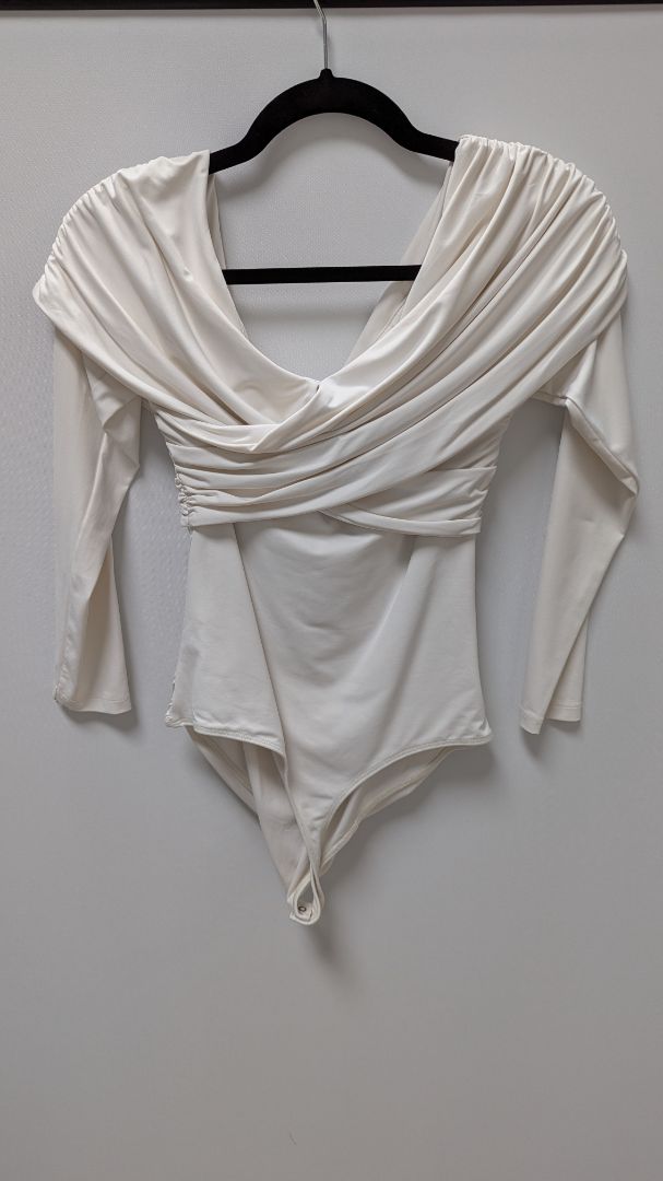 Abercrombie & Fitch Ivory Long-Sleeve Faux-Wrap Bodysuit