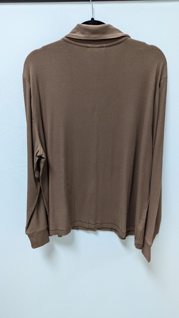 SKIMS Wood Brown Long-Sleeve Knit Lounge Shirt