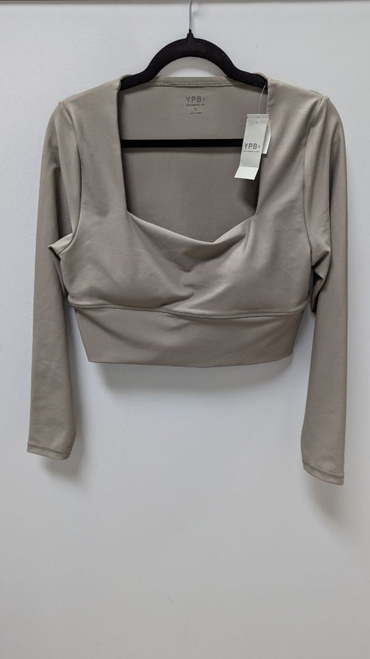 YPB Grey Long-Sleeve 4-Way Stretch Crop Top