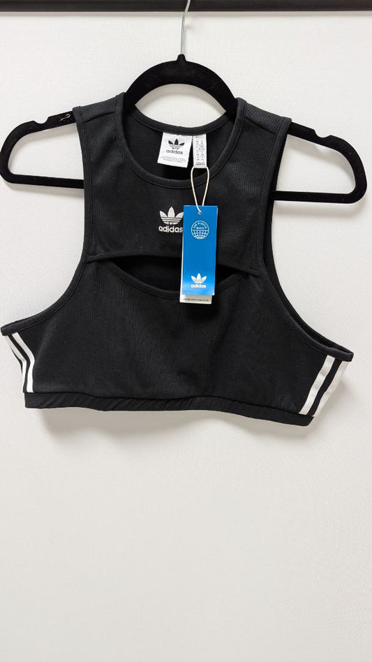 Adidas Black/White Ribbed Active Cropped Tank Top
