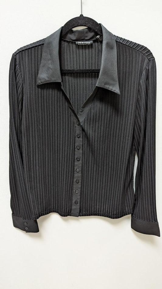 New York & Company Black Sheer Ribbed Blouse
