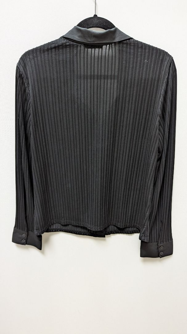New York & Company Black Sheer Ribbed Blouse
