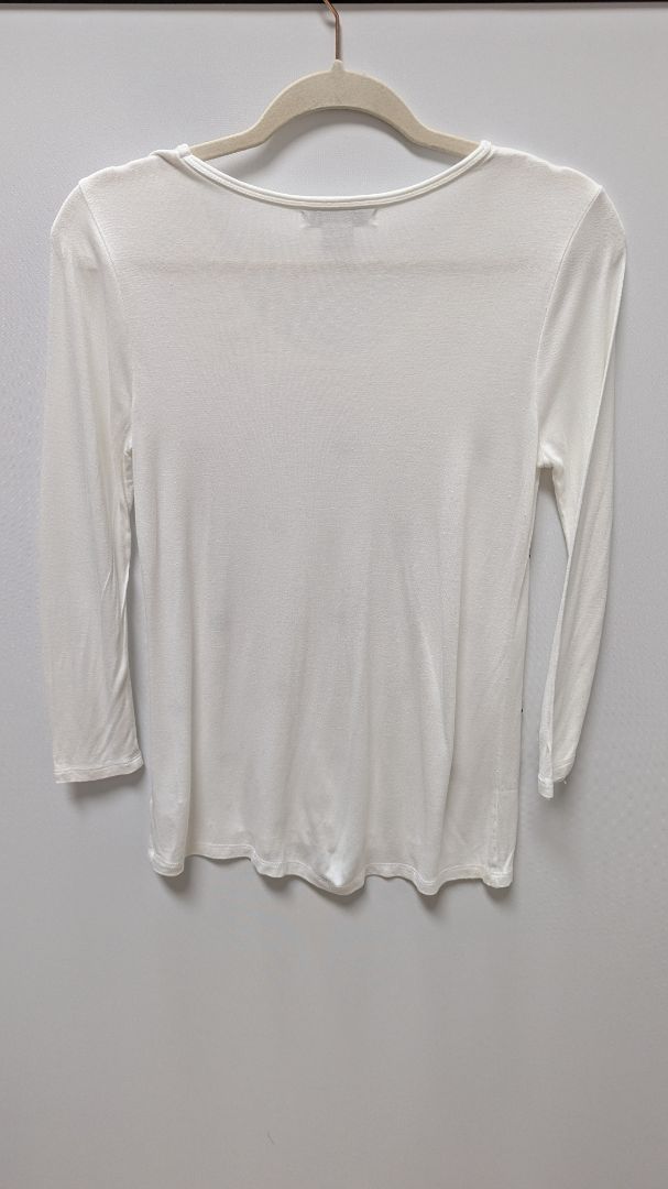 Liz Claiborne White 3/4 Sleeve Rhinestone Flower Blouse