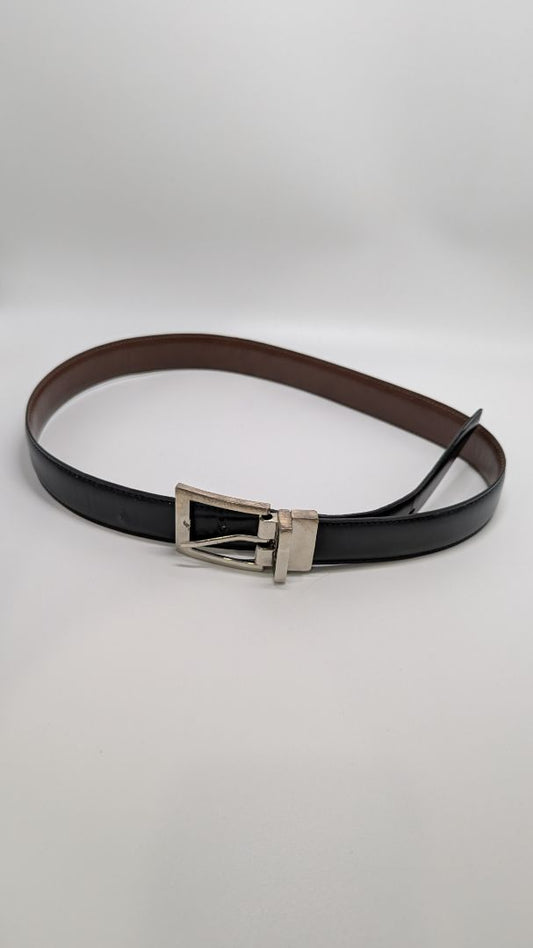 Black/Brown Reversible Belt with Silver Buckle