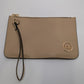 MM Beige Zippered Clutch with Wrist Strap