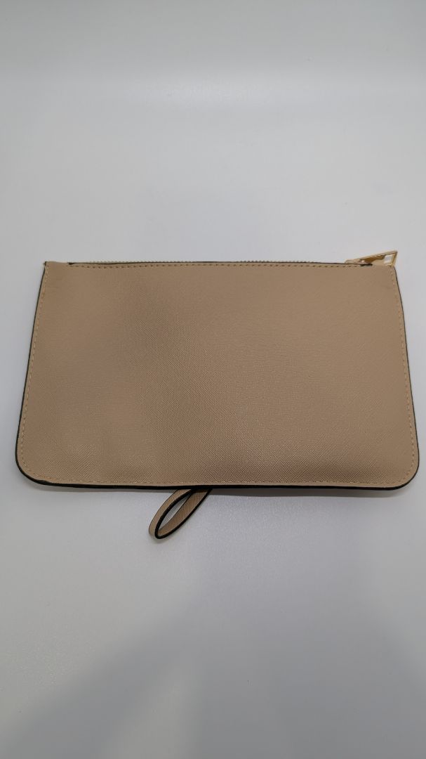 MM Beige Zippered Clutch with Wrist Strap