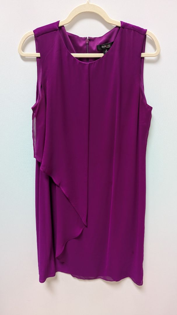 Style & Co Purple Sleeveless Asymmetrical Ruffled Dress