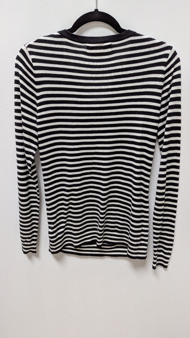 Michael Kors Black/White/Gold Striped Lace-Up Sweater