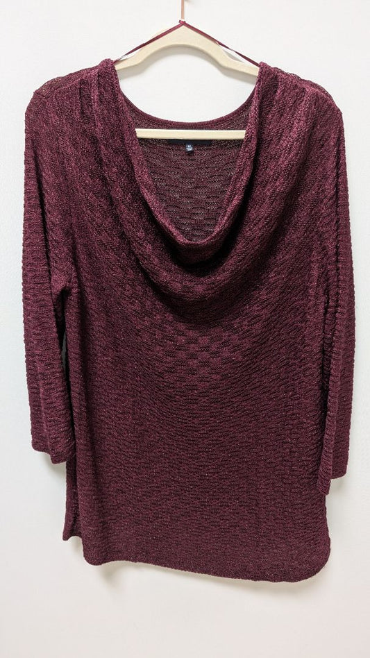 Jones New York Signature Woman Burgundy Sheer Knit Sweater
