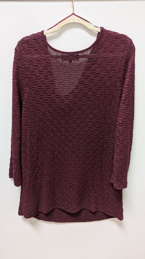 Jones New York Signature Woman Burgundy Sheer Knit Sweater