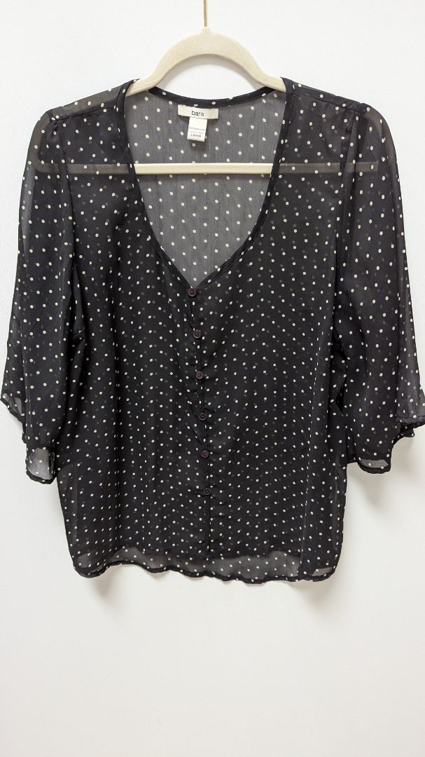 Bar III Black/White Sheer Polka-Dot Blouse