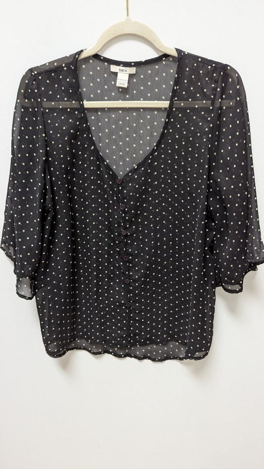 Bar III Black/White Sheer Polka-Dot Blouse