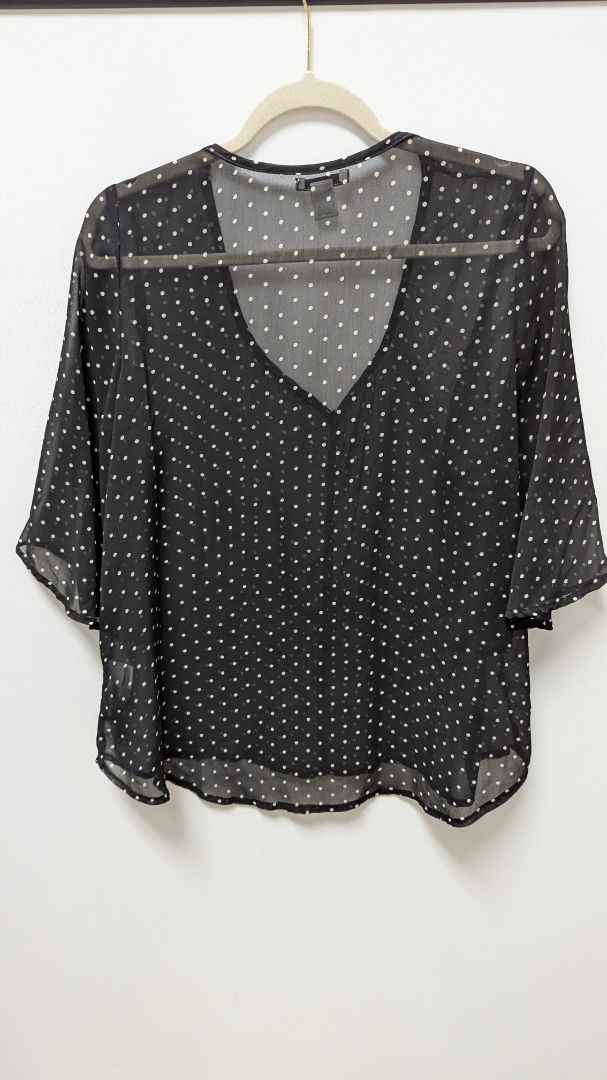 Bar III Black/White Sheer Polka-Dot Blouse