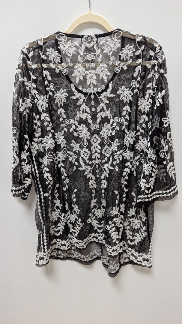Catherines Black/White Sheer Embroidered Mesh Blouse