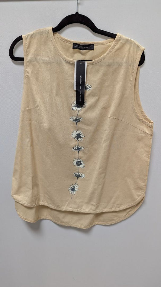 Zanzea Beige Flower Graphic Cotton Sleeveless Blouse