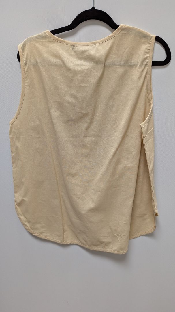 Zanzea Beige Flower Graphic Cotton Sleeveless Blouse