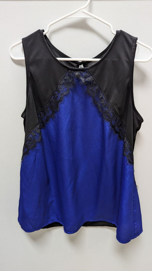 Worthington Petite Blue/Black Sleeveless Blouse