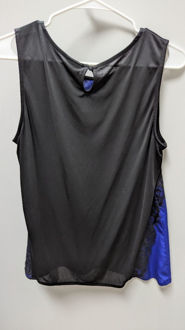 Worthington Petite Blue/Black Sleeveless Blouse