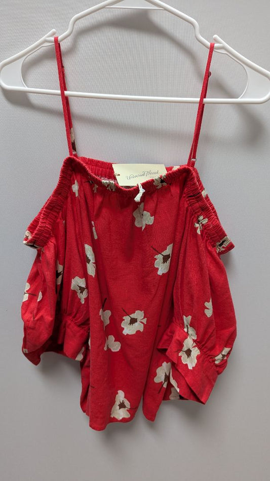 Universal Thread Red Floral Cold-Shoulder Linen Blouse