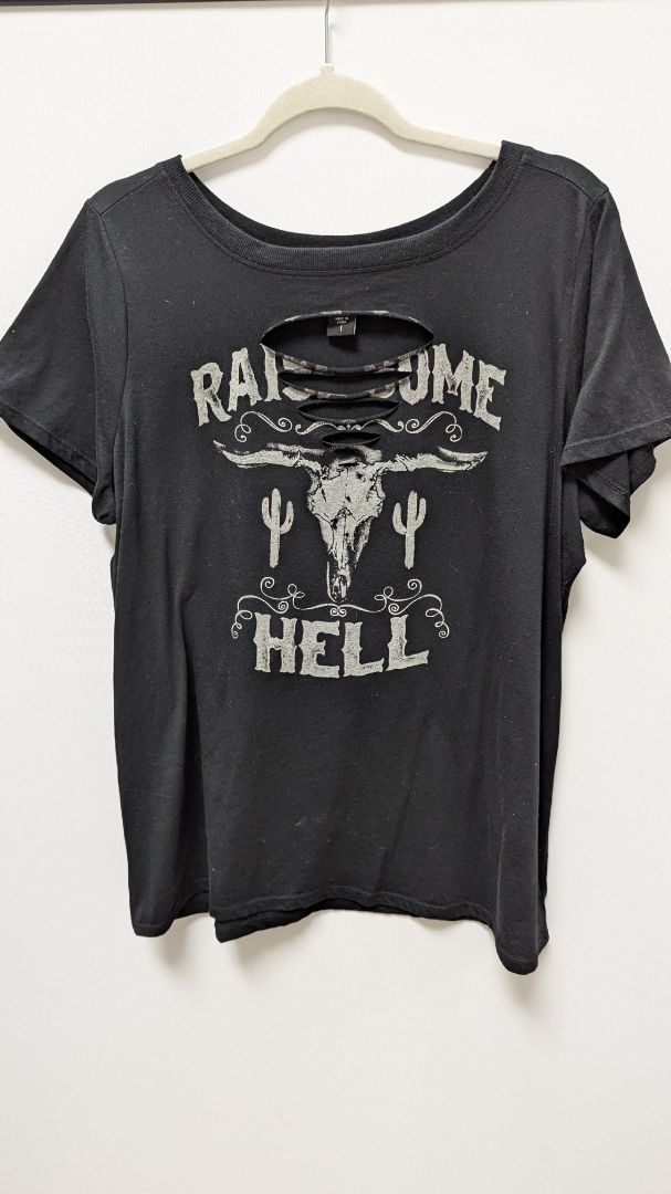 Torrid Black "Raise Some Hell" Distressed T-Shirt