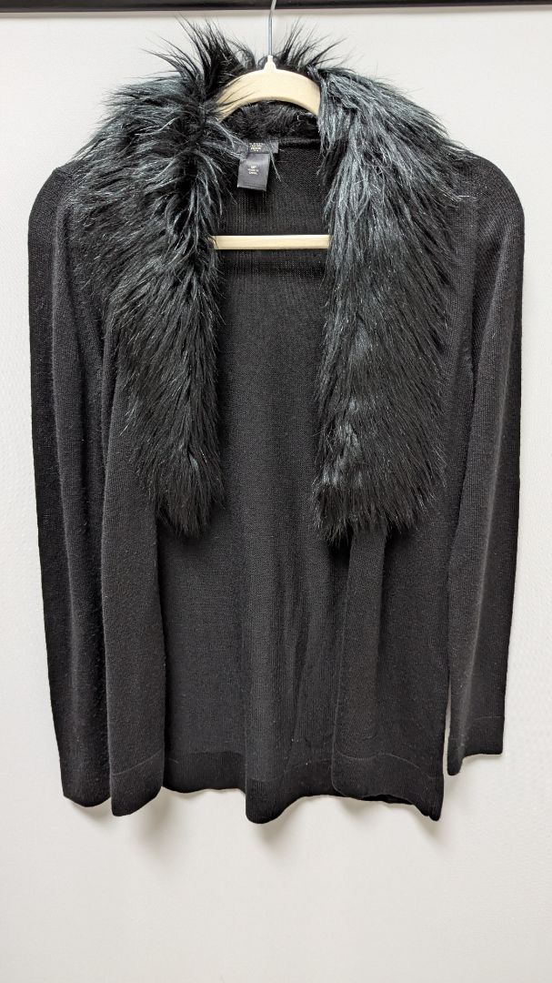 Ann Taylor Petite Black Faux-Fur & Wool Cardigan
